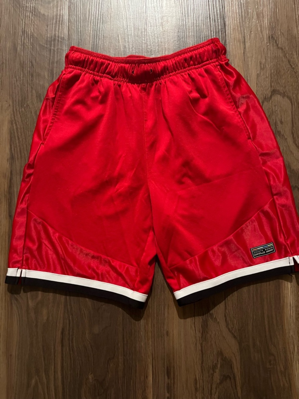 Athletic Works Red Mesh Athletic Shorts with White & Black Trim